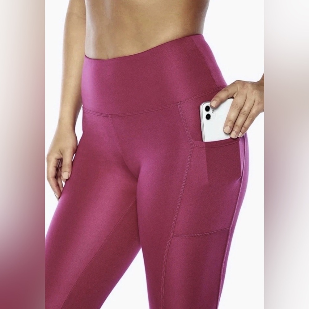 Bally Total Leggings High Rise Pocket Jogging Yoga Fitness Fuchsia Size S - Picture 3 of 11